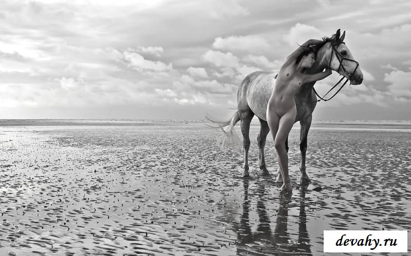 Эротичные черно-белые снимки моделей на лошадях